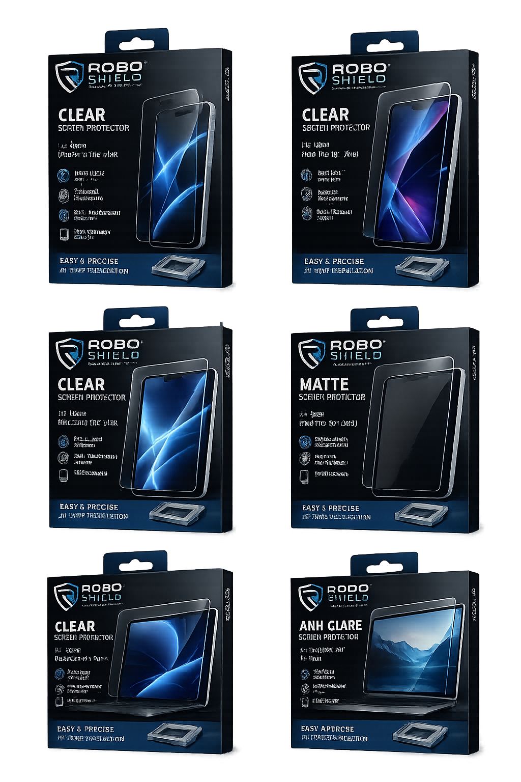 ROBO SHIELD screen protector packaging lineup